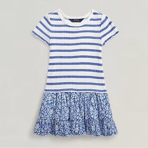 Polo by Ralph Lauren Striped Pointelle-Knit Floral Cotton Dress Size 2T